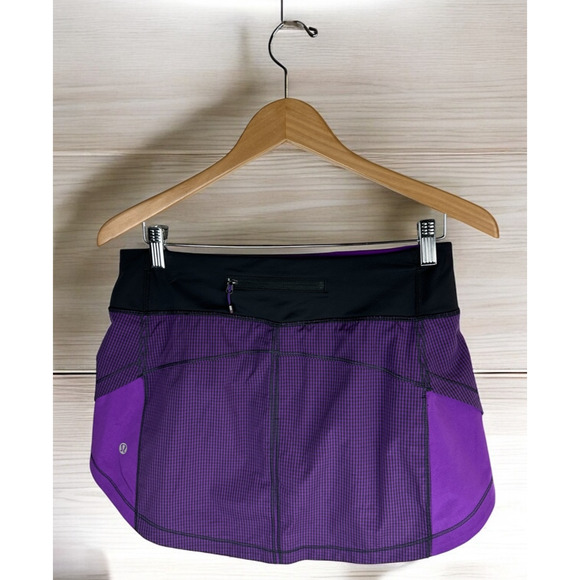 Lululemon Full Stride Skirt Skort Shorts Eighth Gingham Tender Violet Black Sz 6 - Picture 4 of 16